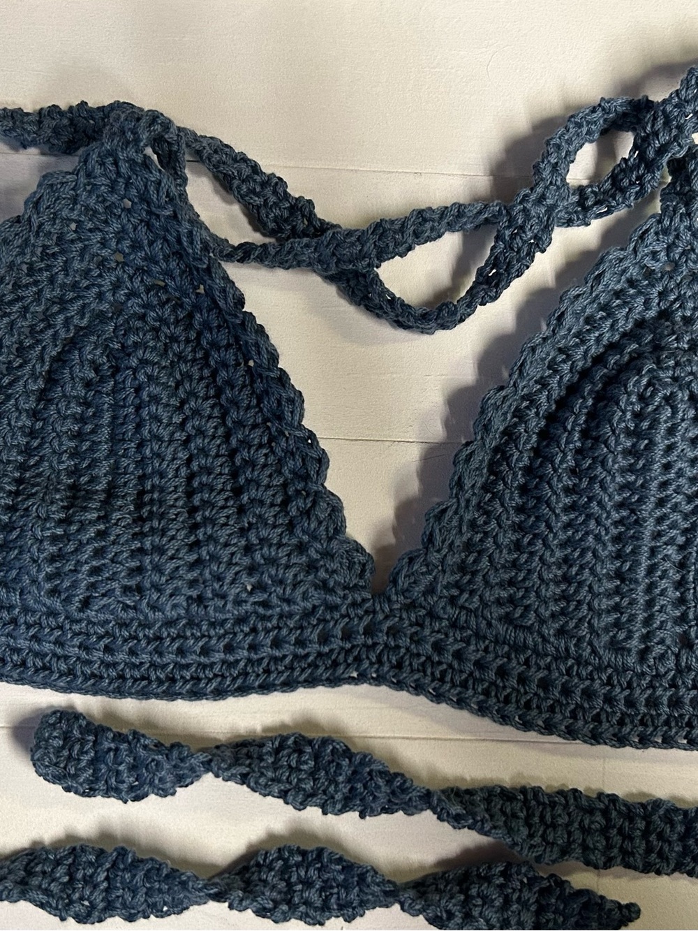 Crocheted Triangle Bralette - Navy fits A/B cup